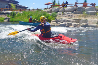 Trying to relax on a really scary wave in Kelly's PlayPark, during WESTFEST.